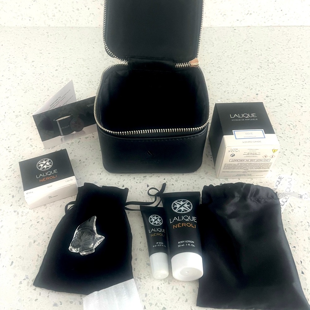 Lalique vintage black leather cosmetic case. Never used.